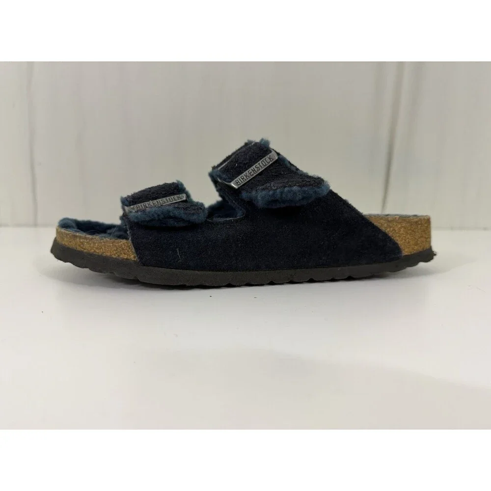 Birkenstock US 8-8.5 EU 39 Arizona Shearling Fur Lined Sandals Navy Blue Narrow